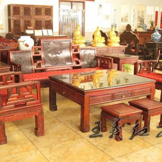 大红酸枝沙发十二件套济宁王义红木艺术家具,济宁红木家具