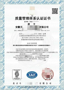 亳州ISO9001质量管理体系办理公司 拿证时间快