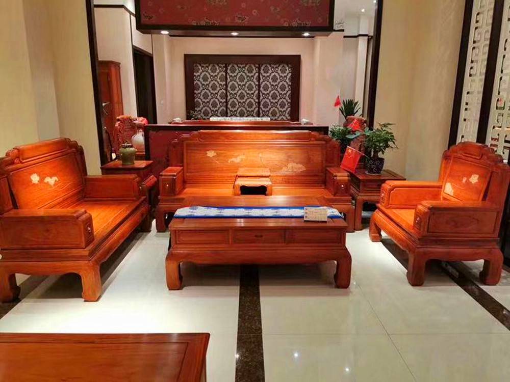 花梨木客厅沙发款式刺猬紫檀荷花宝座沙发六件套价格