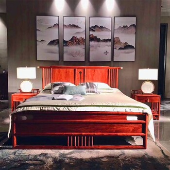 红木现代风格大床款式刺猬紫檀新中式大床18米价格图片