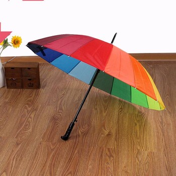 厂价批发16K韩国创意涤丝布彩虹伞长柄直杆自动雨伞广告伞定制LOGO