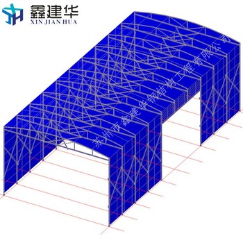 青岛胶州市活动雨棚布伸缩遮阳蓬仓库帐篷侧边可开门效果展示图