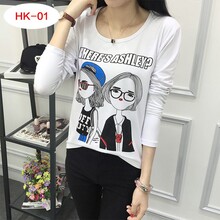 跑量女式長袖春季韓版女式長袖T恤批發(fā)地?cái)傆』═恤