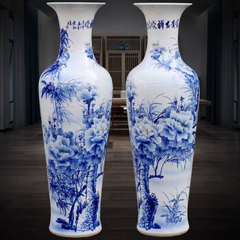 景德镇陶瓷大花瓶摆件客厅1米2落地大号手绘青花装饰复古花瓶