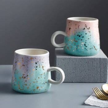 北欧描金星空杯陶瓷水杯早餐牛奶麦片杯花茶马克杯咖啡杯