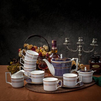 欧式下午茶茶具套装英式咖啡杯包金骨瓷茶壶家用咖啡套具小
