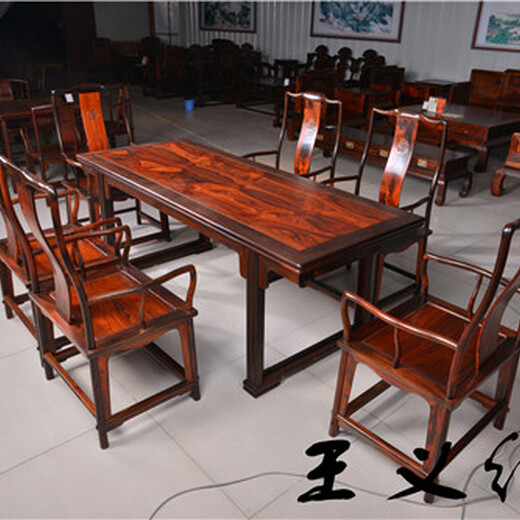 王义红木红木餐厅圆桌,传承古典王义红木大红酸枝餐桌古材古艺