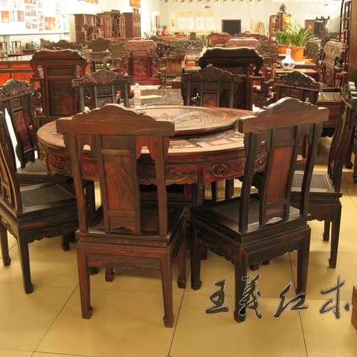 王义红木红木餐桌,济宁精细王义红木缅甸花梨餐桌品种繁多