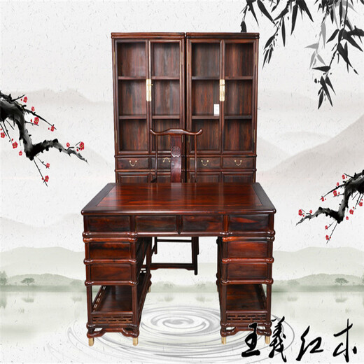 王义红木古典书桌,原材正大红酸枝办公桌没有白皮