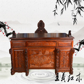 王义红木古典书桌,品相好大红酸枝办公桌可定制