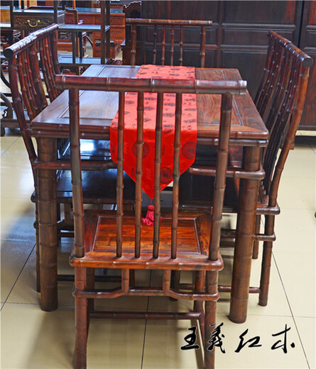 王义红木天然红木餐桌,青岛生产缅花梨餐桌椅手工雕刻