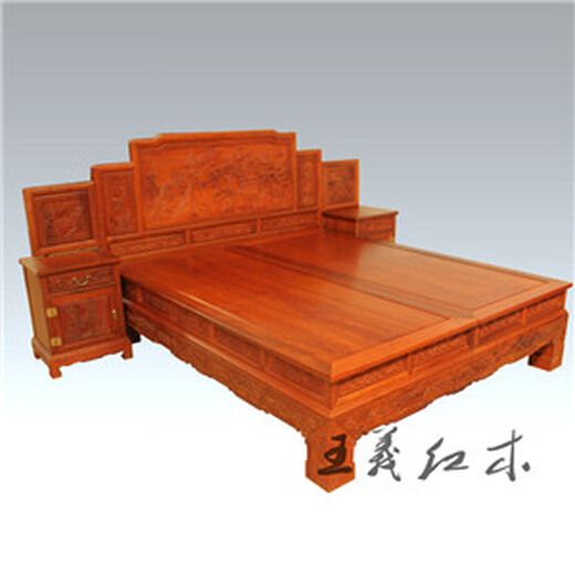 王义红木大红酸枝沙发,济宁手工定制一套红木双人床缅甸花梨家具王义红木家具