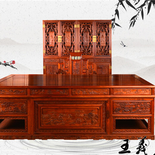 王义红木大果紫檀办公桌,风雅大红酸枝办公桌制作工序
