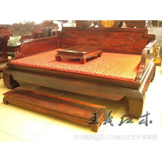 王义红木家具大果紫檀硬板床,供应缅花梨双人床质量可靠