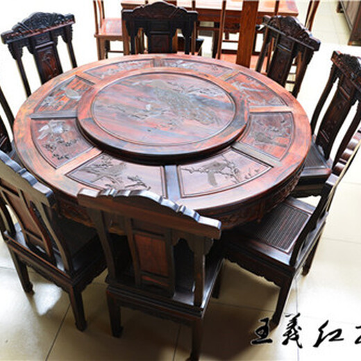 王义红木大红酸枝餐桌,东营诠释经典王义红木交趾黄檀餐桌