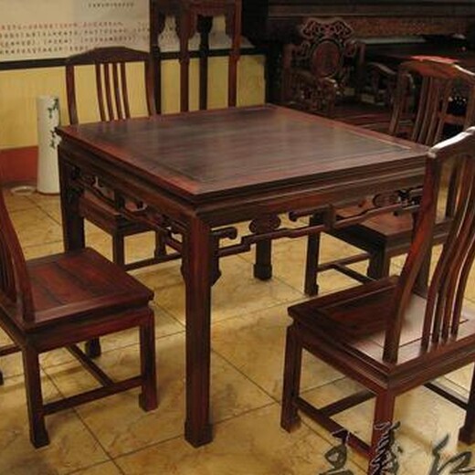 定制大红酸枝餐桌明式餐桌七件套,红木餐桌