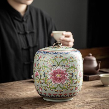新品青瓷陶瓷珐琅彩茶叶罐景德镇陶瓷塔型茶叶罐茶叶包装私人定制便携密封罐