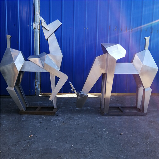 唐韵不锈钢几何鹿雕塑,大型不锈钢鹿雕塑价格