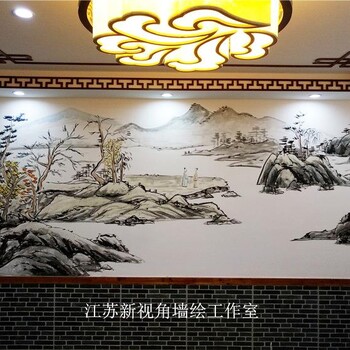 中式餐厅山水画墙绘中式餐厅水墨画墙绘江浙沪皖上门服务新视角