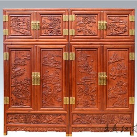 山东精雕细琢红木衣柜顶箱柜美在工艺,缅甸花梨顶箱柜