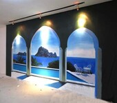 3D拱形立体手绘墙展览馆海景背景墙画场馆墙绘定制上门南京新视角