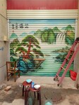 江山多娇山水油画手绘墙常州墙上描图卷帘门上绘图南京新视角墙绘