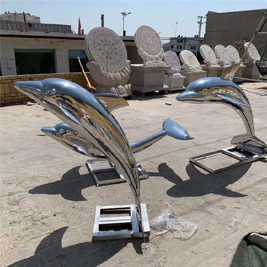 新疆房地产不锈钢海豚雕塑加工厂家,镜面海豚雕塑