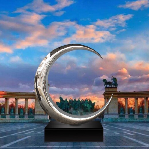 湖北广场不锈钢圆环雕塑制作厂家,月亮雕塑