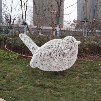 不锈钢丝编织镂空小鸟雕塑铁艺镂空雕塑定制