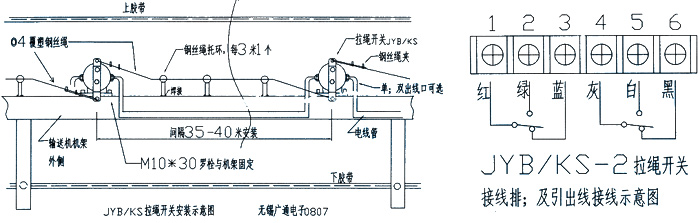 JYB/KS双向拉绳开关安装与接线图