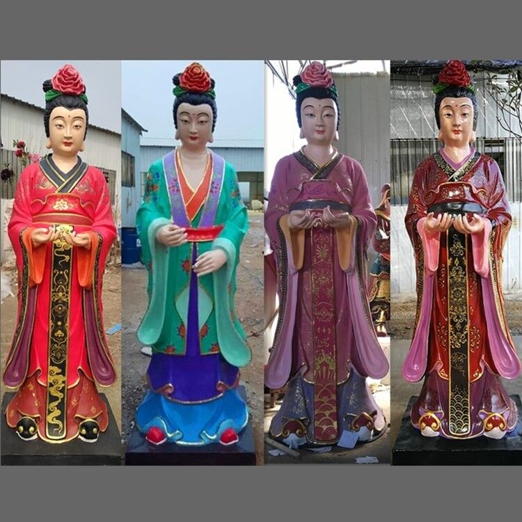河南七仙女佛像厂家直销树脂八仙过海神像手持荷花何仙姑像雕塑寺庙