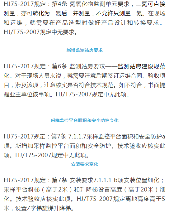 烟气（so2，nox，颗粒物）排放连续监测技术规范 HJ75-2017与HJ/T75-2007标准究竟有何不同