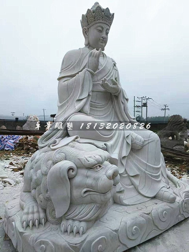 雕塑 文殊菩萨石雕,青石佛像    文殊菩萨常与普贤菩萨同侍释迦牟尼佛