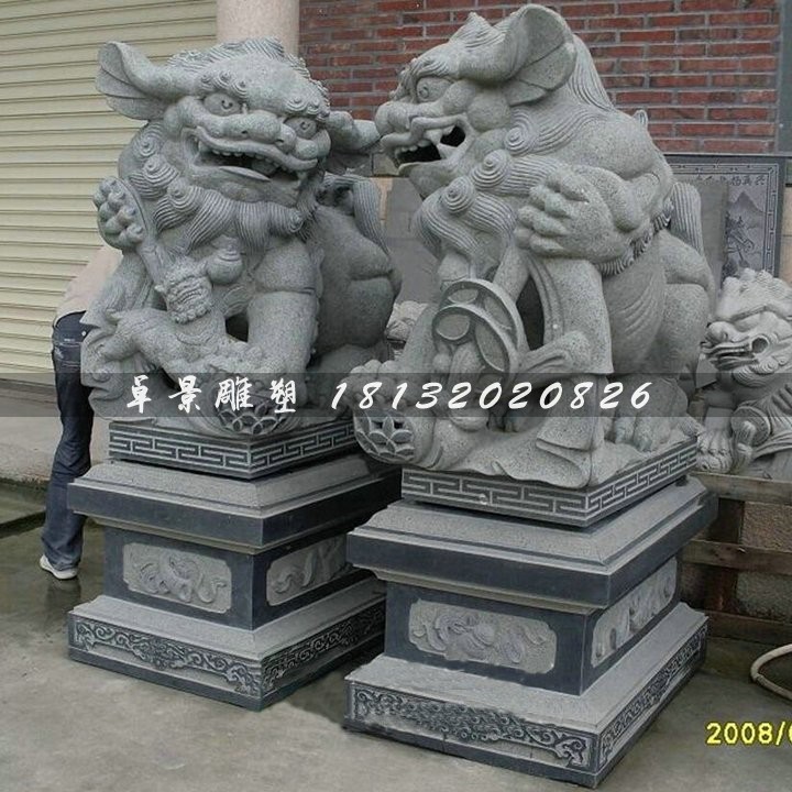 大理石踩球南狮石雕看门石狮子