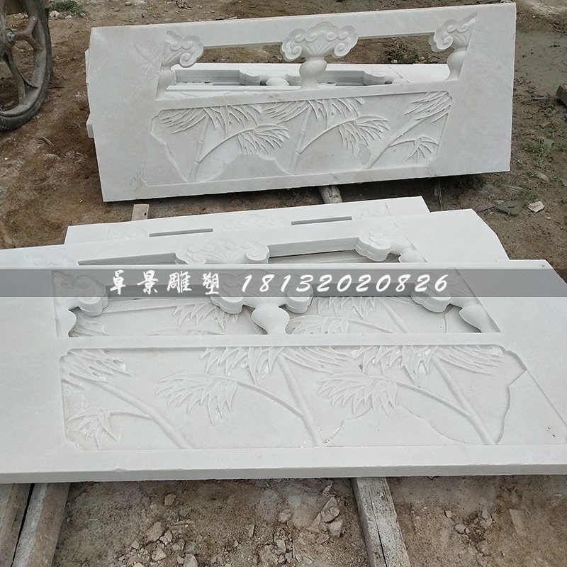 汉白玉梅兰竹菊浮雕栏板河道栏板石雕
