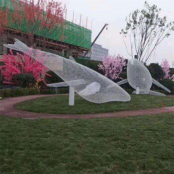 不銹鋼鏤空海豚雕塑鋼絲編織海豚雕塑