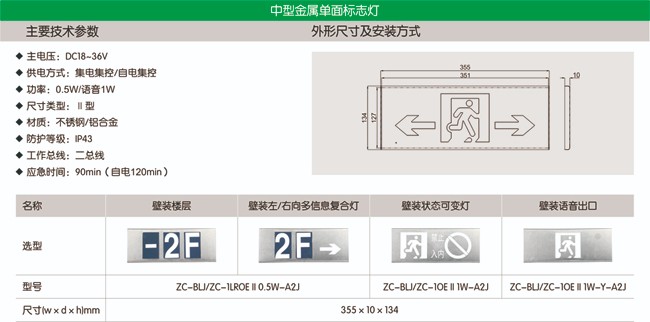 中川消防中型金属单面标志灯集中控制应急疏散指示