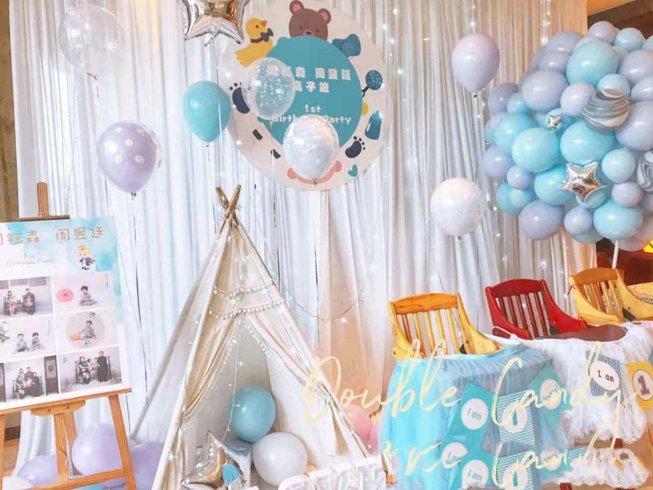 长沙气球周岁宴布置生日宴布置宝宝宴布置马卡龙蓝色调主题布置