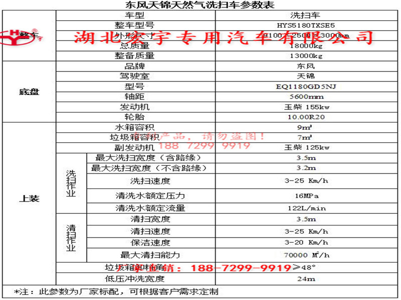 天然气洗扫车参数表