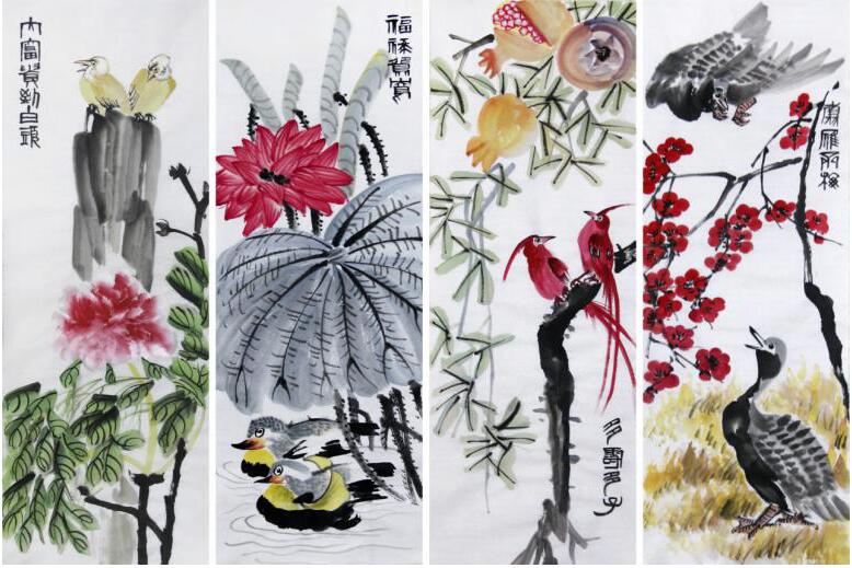 绘画/书法 国画 齐白石花鸟四条屏 免费发布国画信息  齐白石花鸟四条