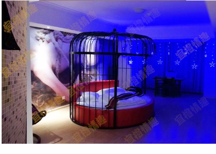 鸟笼主题圆床酒店圆形水床夫妻电动红床上海酒店宾馆电动床定做价格