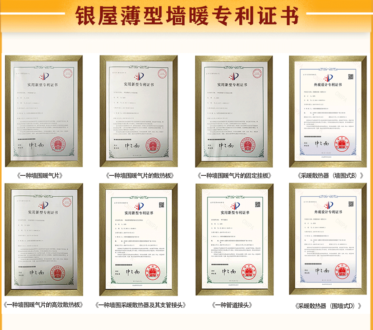 银屋薄型水墙暖8项专利证书.png