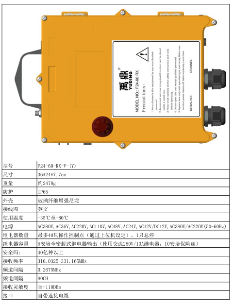 禹鼎f24-60接收器参数图片如下