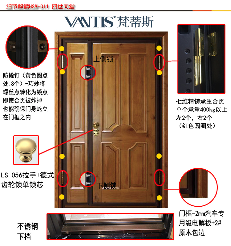 门建材 防盗门 四世同堂vantis梵蒂斯原木装甲门.