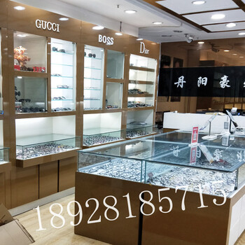 山东济南眼镜店柜台免漆实木纹展柜太阳镜中岛柜展示柜定制