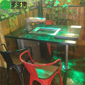 火锅桌大理石电磁炉火锅桌椅韩式铸铁火锅桌烧烤肉实木火锅桌