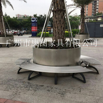 广州市户外家具厂家定做不锈钢座椅钢结构花箱带座椅不锈钢树围椅