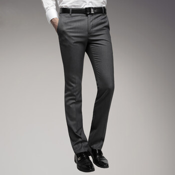 男士西裤商务时尚英伦正装新款韩版修身深灰色中竖纹西裤