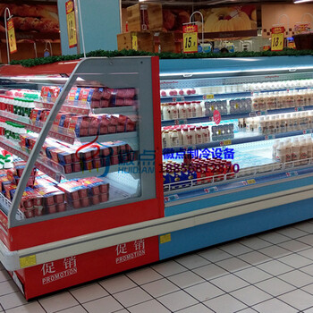 生鲜超市酸奶风幕柜，江门矮弧形立风柜，徽点定做生鲜冷柜