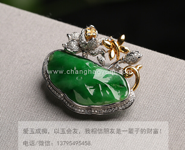 翡翠满绿荷叶镶嵌挂件邵阳免费鉴定翡翠的地方在哪里?图片